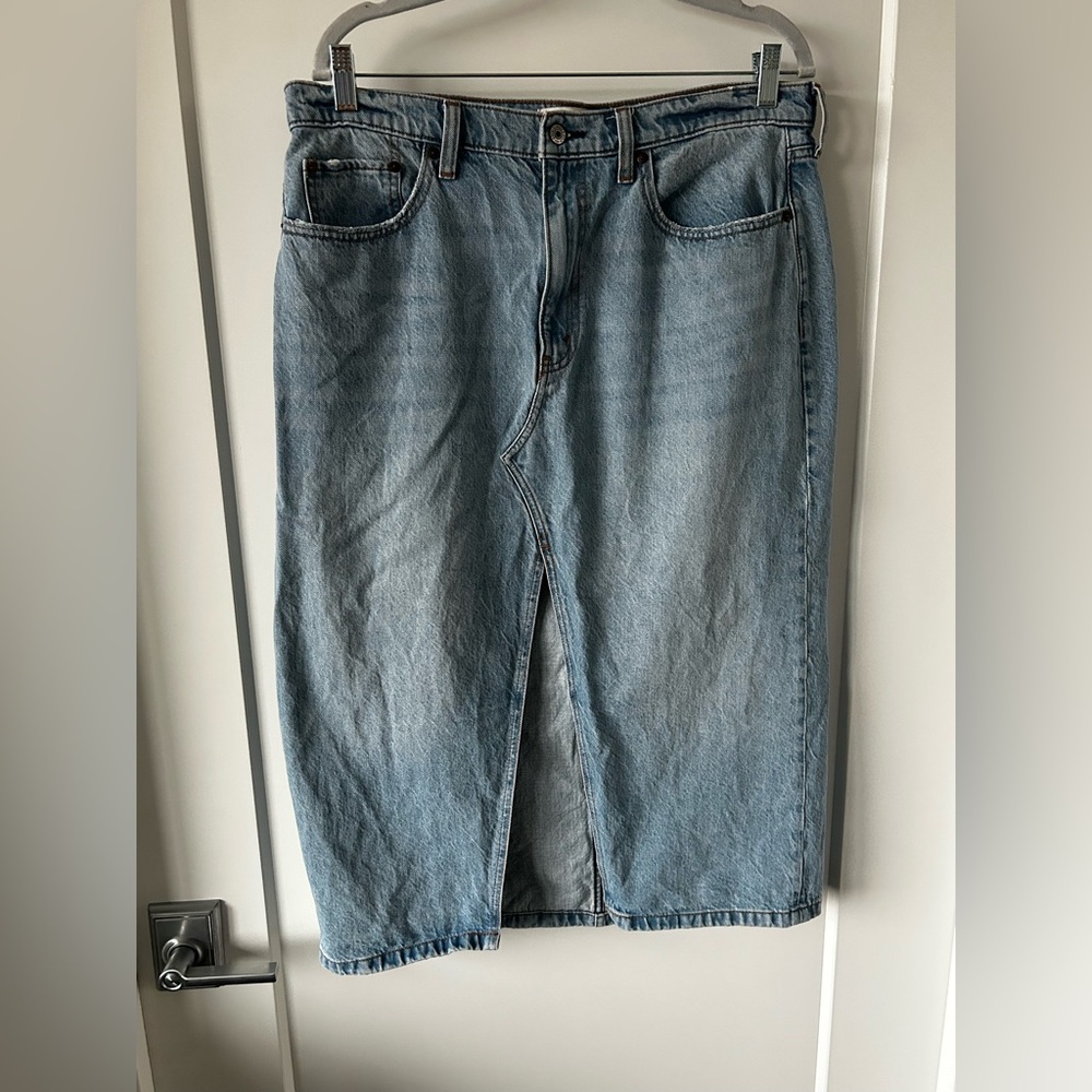 Abercrombie & Fitch Light Blue Denim Jean Midi Skirt